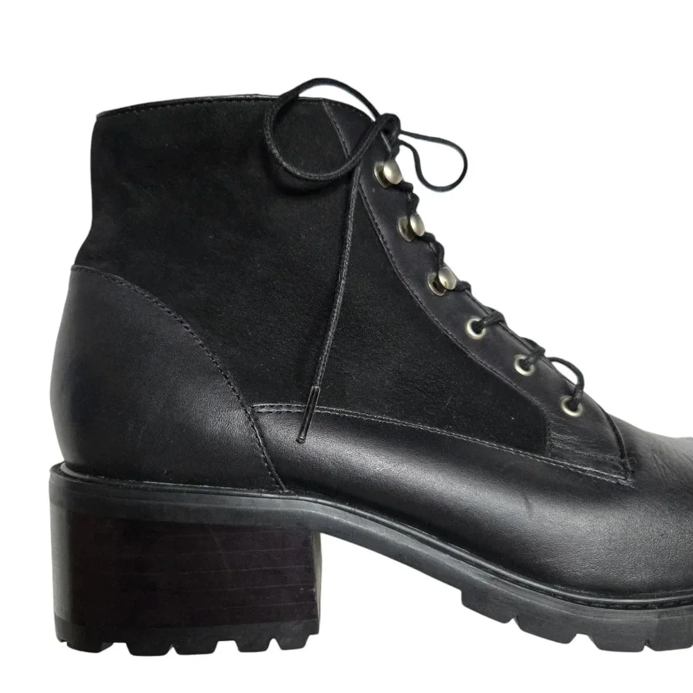 Jones New York Sport Women Sz 10 Black Leather Chunky Heel‎ Lace-up Ankle Bootie